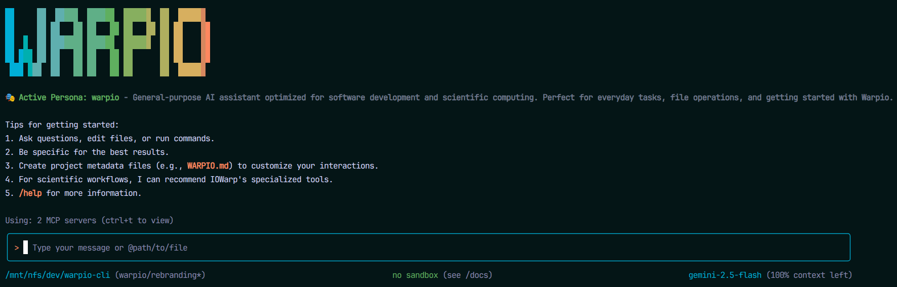 Warpio CLI Interface